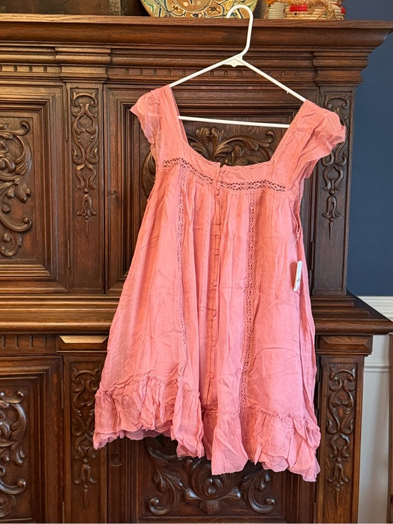 Free People Dresses & Skirts - Free People Coral Pink Cotton Mini Dress with Lace Trim